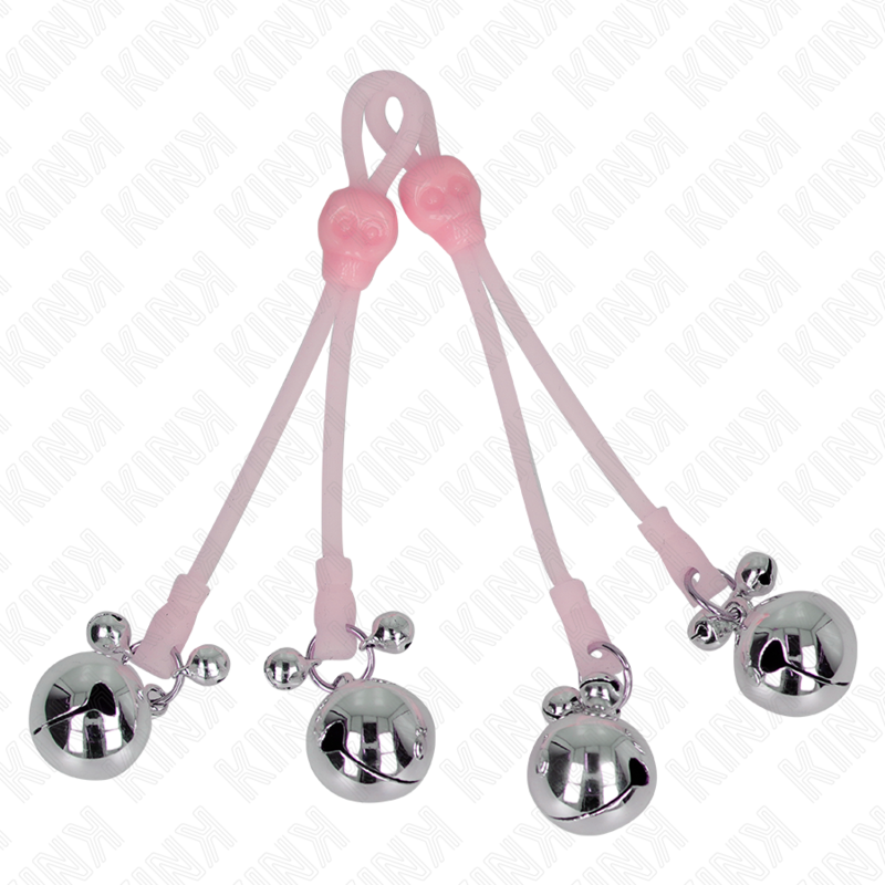 img_186763_d435967a6aab26f4a6750cf2cca5a19a_1.png KINK - LUMINOUS SKULL NIPPLE CLAMPS WITH RING BELLS ADJUSTABLE PINK / SILVER - Image 2