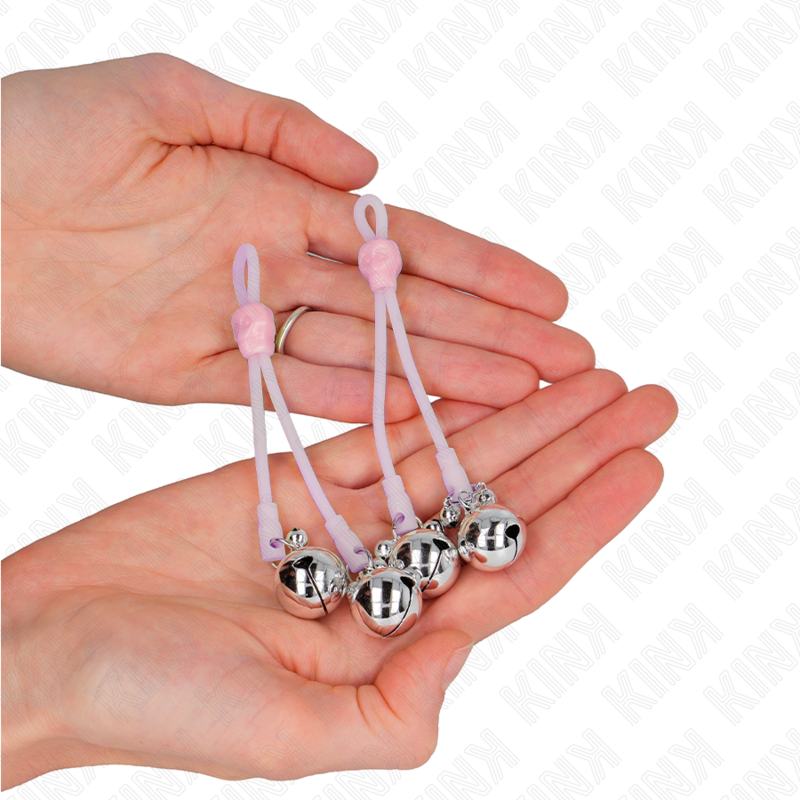 img_186765_9e156f4846080b4ba07b78229c6fe57c_1.png KINK - LUMINOUS SKULL NIPPLE CLAMPS WITH RING BELLS ADJUSTABLE PINK / SILVER - Image 3