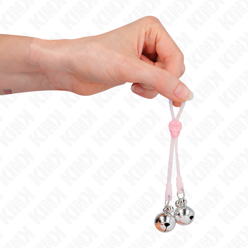 img_186767_1eb3a5a9b9ee0453bd5cd088dd69c735_1.png KINK - LUMINOUS SKULL NIPPLE CLAMPS WITH RING BELLS ADJUSTABLE PINK / SILVER - Image 4