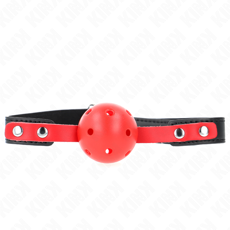 img_189673_eac8c6cbbb8cc9343e2f5f09c914840b_1.png KINK - RED HOLLOW HARD BALL 4 CM GAG BLACK STRAP 60 x 2 CM ADJUSTABLE 37-52 CM - Image 2